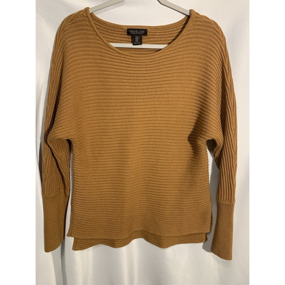 RACHEL ZOE Womens mustard yellow ribbed Dolman Oversized Sweater Size M high-low